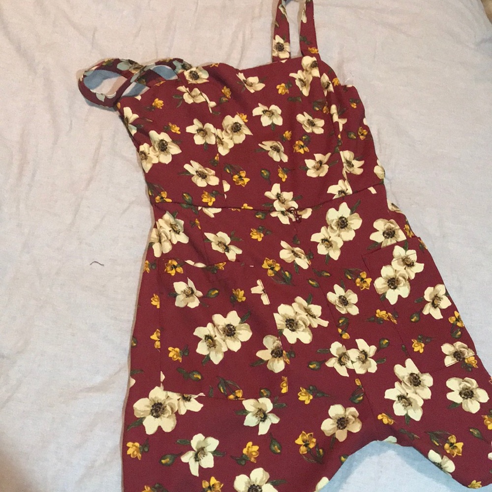 Red floral romper